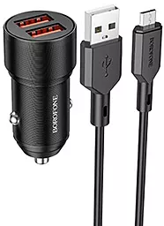 Автомобильное зарядное устройство Borofone BZ19B Wisdom 36w QC3.0 2xUSB-A ports + miroUSB cable black - миниатюра 2