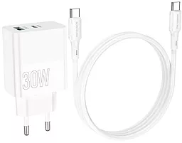 Сетевое зарядное устройство Borofone BA75A Powerful 30W 3.4A PD+QC3.0 + USB-C-C Cable White - миниатюра 2