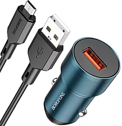 Автомобильное зарядное устройство Borofone BZ19A Wisdom 18W QC3.0 USB + micro USB Cable Sapphire Blue