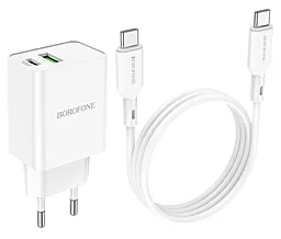 Сетевое зарядное устройство Borofone BA69A Resource PD20W+QC3.0 USB-C+A + USB-C-C Cable White - миниатюра 4