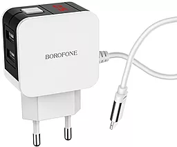 Сетевое зарядное устройство Borofone BA41A Power Lake 2USB + Lightning Cable White - миниатюра 2