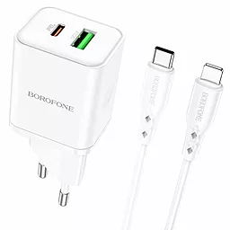 Сетевое зарядное устройство Borofone BN7 PD20W+QC3.0 USB-C+A + USB-C - Lightning Cable White