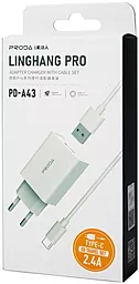 Сетевое зарядное устройство Proda PD-A43a 12W 2.4A USB-A + USB Type-C Cable White - миниатюра 5