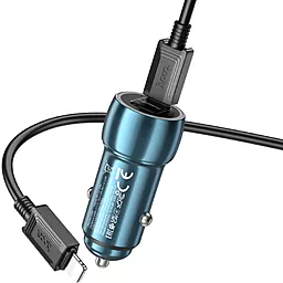 Автомобильное зарядное устройство Hoco Z48 40W PD 2xUSB-C + USB-C-Lightning Cable Blue - миниатюра 3