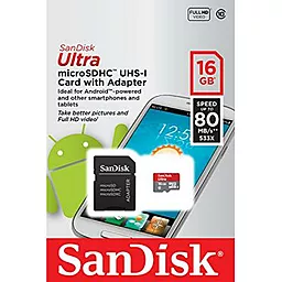 Карта памяти SanDisk microSDHC 16GB Ultra Class 10 UHS-I + SD-адаптер (SDSQUNC-016G-GN6MA) - миниатюра 4