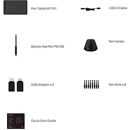 Графический планшет Huion H1161 + перчатка Black - миниатюра 2