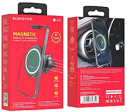 Автодержатель магнитный, с беспроводной зарядкой Borofone BH45 Mobile magnetic wireless charging car holder Black - миниатюра 4