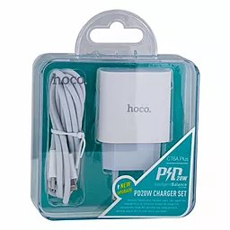 Сетевое зарядное устройство Hoco C76A PLUS Speed Source PD 20W + USB Type-C to Lightning Cable White - миниатюра 4