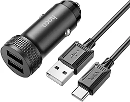 Автомобильное зарядное устройство Hoco Z49 Level 12W 2.4A 2xUSB-A + USB-C Cable Black - миниатюра 2
