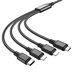 Кабель USB Hoco X76 Super 4-in-1 USB Type-C/Lightning/Lightning/micro USB Cable Black - миниатюра 3