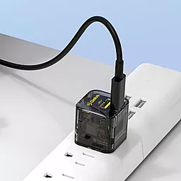 Сетевое зарядное устройство Gelius 30W GaN PD USB-A/USB-C ports home charger transparent black (GP-HC055) - миниатюра 3