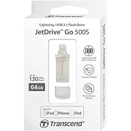 Флешка Transcend 64GB JetDrive Go 500 Silver USB 3.1/Lightning (TS64GJDG500S) - мініатюра 3