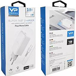 Сетевое зарядное устройство Veron VR-C13Q 18W 3.0A USB-A + micro USB cable White - миниатюра 6
