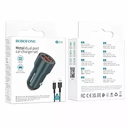 Автомобильное зарядное устройство Borofone BZ19 Wisdom 2xUSB 2.4A + microUSB Cable Sapphire Blue - миниатюра 4