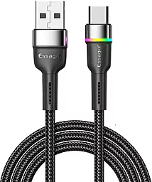 Кабель USB Essager Colorful LED 15W 3A 2M USB Type-C Cable Black (EXCT-XCDA01)