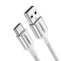 Кабель USB Ugreen US288 Nickel Plating Aluminum Braid 3A USB Type-C Cable White