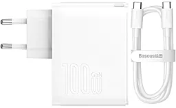 Мережевий зарядний пристрій з швидкою зарядкою Baseus Pro Fast 100W PD + QC3.0 GaN5 USB-A+C + USB C-C Cable White (CCGP090202)