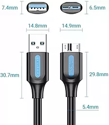 Кабель USB Vention 3m micro USB 3.0 cable  black (COPBI) - миниатюра 3