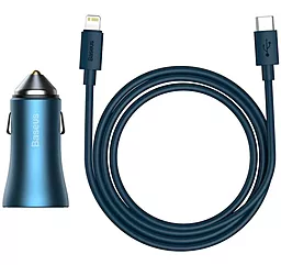 Автомобильное зарядное устройство с быстрой зарядкой Baseus Golden Contactor Dual Quick Car Charger 40W + USB Type-C - Lightning Cable Blue (TZCCJD-03) - миниатюра 6