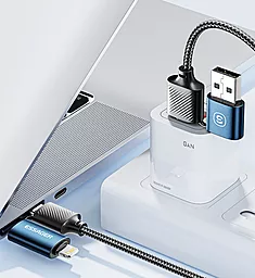 Кабель USB PD Essager 65W 3A 0.3M 4-in-1 USB-C+A to USB Type-C/Lightning cable blue  - миниатюра 8