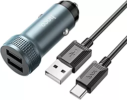 Автомобильное зарядное устройство Hoco Z49 Level 12W 2.4A 2xUSB-A + USB-C Cable Gray - миниатюра 2