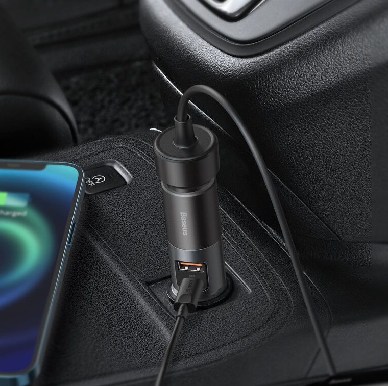 Автомобильное зарядное устройство с поддержкой быстрой зарядки Baseus Share Together Fast Charge + Cigarette Lighter USB/Type-C 120W Gray (CCBT-C0G) / изоборажение №2
