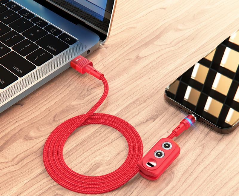 Кабель USB Hoco Sunway Multi-Functional Magnetic 3-in-1 Cable Red / изоборажение №1