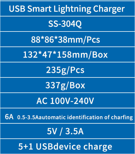 Зарядная станция Sunshine SS-304Q Fast Charger 6xUSB, 5A, 30W White / изоборажение №2